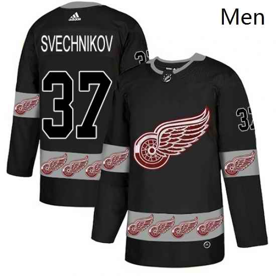 Mens Adidas Detroit Red Wings 37 Evgeny Svechnikov Authentic Black Team Logo Fashion NHL Jersey